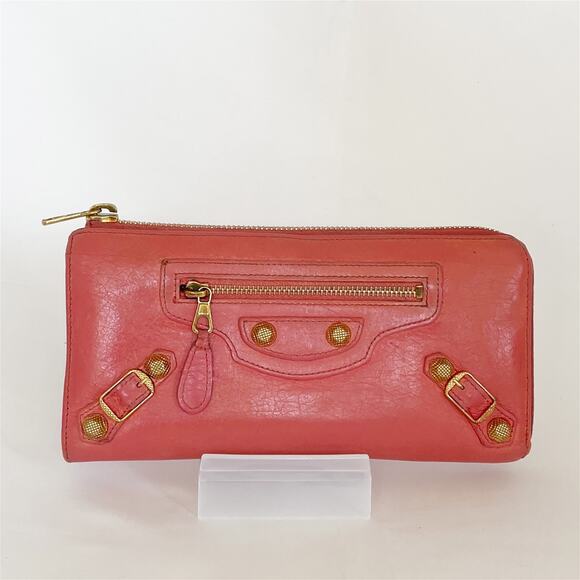 BALENCIAGA Motocross Leather Lambskin Zip Around Wallet Salmon - Picture 1 of 14